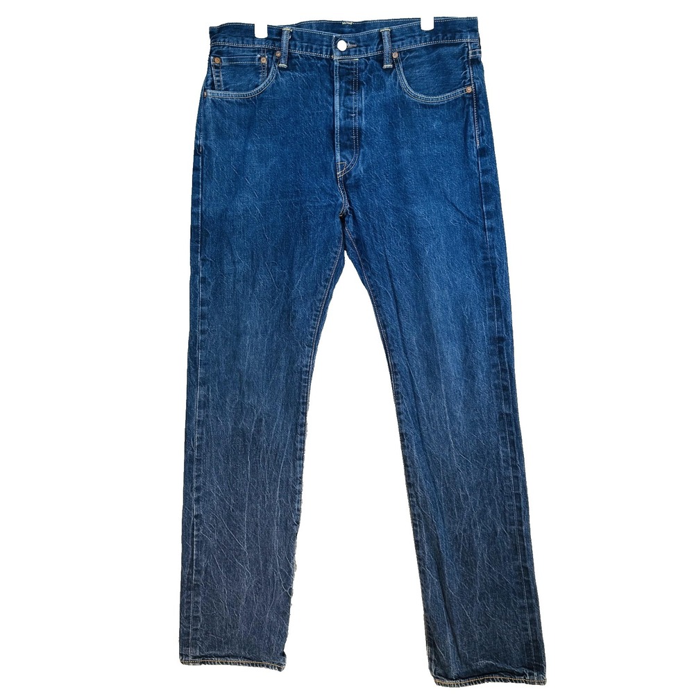 Levis 501 Jeans Mens 34x32 Blue Medium Wash Denim Button Fly Regular Fit - Picture 5 of 16